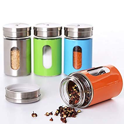 Dibha Glass Spice Shaker Jar with Steel Lid Multicolor/Great for Spices, Herbs, Seasonings (Set of 4, Diameter 5 cm, Height 8 Cm) (B08L54PNQQ) Amazon Price History, Amazon Price Tracker