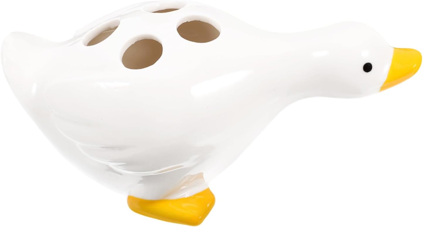Ceramic Duck Toothbrush Holder for Bathroom Toothbrush Stand Compact Organizer Cute Bathroom Accessory Modern Decor White Ceramic Holder