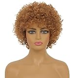 Swiking Blonde Short Curly Kinky Women Wigs With Bangs Afro Hair Fluffy Natural Looking Synthetic Heat Resistant Daily Cosplay Wigs(Brown Blonde)