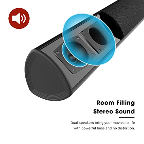 Bestisan Soundbar, Tv Sound Bar With Dual Bass Ports Wired Hdmi And Wireless Bluetooth 5.0 Home Theater System (28 Inch, Enhanced Bass Technology, 3-Inch Drivers, Bass Adjustable, Wall Mountable, Dsp) #TOP1