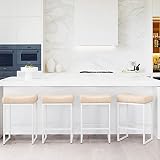 LUE BONA Counter Height Bar Stools, 24" Square Saddle BarStools Set of 4, Modern Backless Faux Leath