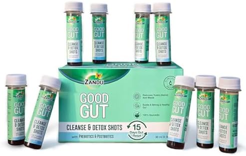 Zandu Good Gut Cleanse & Detox Shots​ | 15 Day Gut Detox | Clinically Proven | With Prebiotics & Postbiotics, ​(30ml X 30 Shots), 900ml