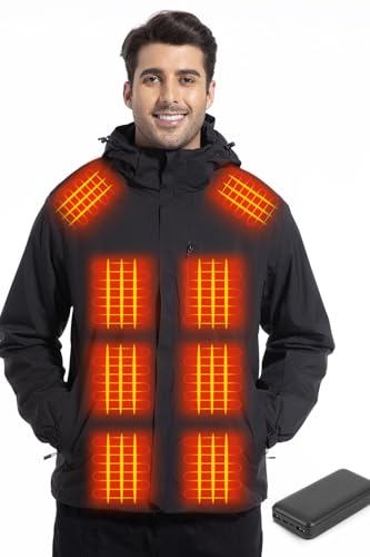 Mimo Style Waterproof Heated Jacket, 3 in 1 Adjustable heated coat with 20000mAh Power Bank, Detachable Inner Fleece & Many Pockets Heating Jacket for Hiking Outdoors