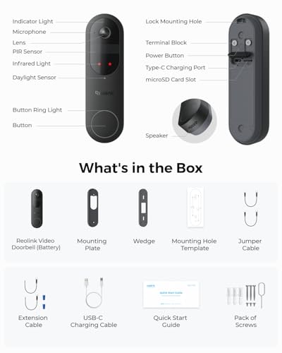 REOLINK Wireless 2K Battery Video Doorbell Camera, 150°x150° Head-to-Toe View, 2.4/5 GHz WiFi, Battery or Wired Power Options, Two-Way Talk, Person/Vehicle/Package Detection(Chime not Included)