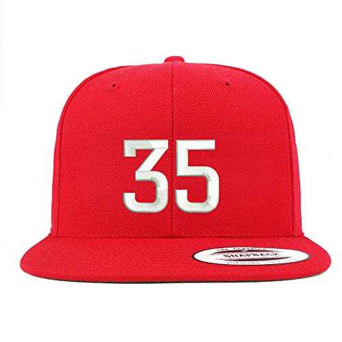 Trendy Apparel Shop Number 35 Embroidered Snapback Flatbill Baseball Cap - Red
