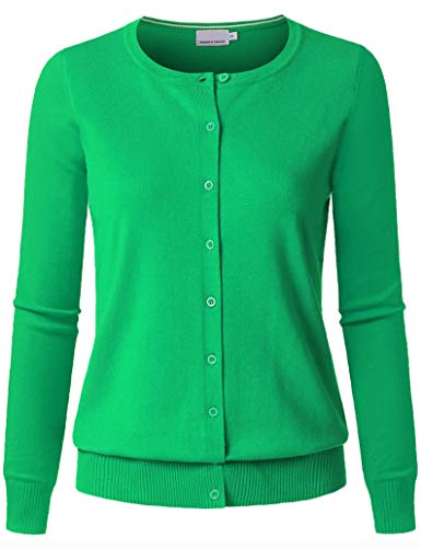 Image of Women's Long Sleeve Button Down Crew Neck Soft Knit Cardigan Sweater