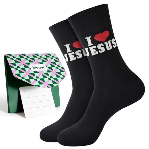 Moyel I Love Jesus Socks for Men I Heart Jesus Christian Gifts for Men Faith Based Gifts for Teen Boys on Christmas Valentines Day Graduation Mens Cool Dress Socks