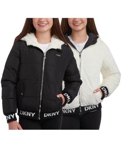 Dkny Girls' Jacket - Cozy Reversible Faux Fur Bomber Jackets For Girls - Casual Girls' Outerwear Jackets And Coats cover