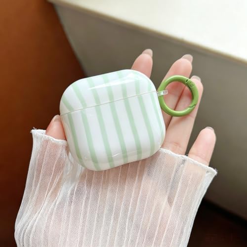 Image of MINSCOSE for AirPods 4 Case,Cute Striped Aesthetic Pattern Design with Girly Keychain Ring,Soft TPU Protective Shockproof Cover with Cleaner Kit for Girls Women for Airpods 4-Green