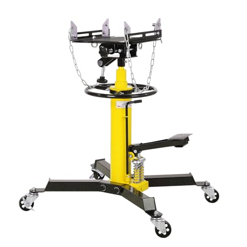 Garvee Yellow 1322 LBS Capacity, 2-Stage Hydraulic Telescopic Design, Foot Pedal Control, 360° Swivel Wheels for Garage/Shop Use.