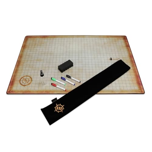 ENHANCE Deluxe RPG Grid Mat - DND Map (24x36in) with Premium Rubber, Non-Slip Grip, No Creasing - Dry Erase DND Mat Set for Masters and Starters, Erasable Parchment with Travel Pouch, Marker Set