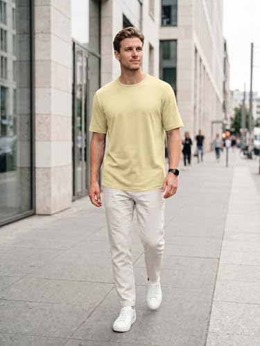 JEMLDL Men's T Shirts Short Sleeve Crew Neck Classic Cotton Blend Tee for Men Casual Basic Solid Color Shirt Summer Beige 3XL — view 3