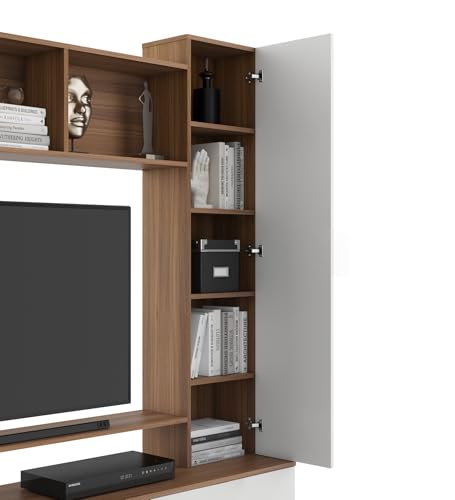 Image of Zenvy TV Unit | Engineered Wood | TV Unit with Closed & Open Shelves Storage | Exotic Teak & Frosty White Finish | Knock Down | 36 Months Warranty