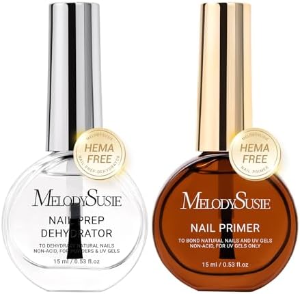 MelodySusie2PCS Nail Dehydrator and Primer, Professional Natural Hema Free and Acid Free Primer,Dehydrator for Acrylic Powder and Gel Nail Polish,Fast Dry 15ML