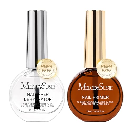 Image of MelodySusie 2PCS Nail Dehydrator and Primer, Professional Natural Hema Free and Acid Free Primer,Dehydrator for Acrylic Powder and Gel Nail Polish,Fast Dry 15ML