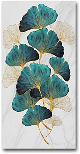 Refosian Vert d'or Plante Feuille Abstraite Affiche Nordique Toile Impression Murale Art Peinture Moderne Photo Salon entrée décor Unique cadeau-50x100 cm Pas de Cadre Cover