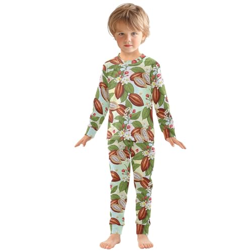 Pajama Sets Long Sleeve Cocoa Pods Flowers Leaves Soft Comfy Sleepwear 2 Piece PJS 3-8T2