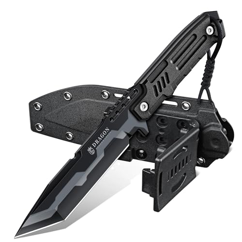 Dragon Creek Outdoor-Messer mit feststehender Full-Tang-Klinge – 5mm Klingenstärke, 15° V-Schliff, ergonomischer Griff, Kydex-Scheide, für Camping & Outdoor (black)