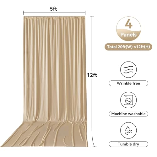 Image of 20ft x 12ft Champagne Backdrop Curtain for Parties, Wrinkle Free Polyester 4 Panels 5x12ft Photo Backdrop Drapes Back Drop Cloth for Wedding Birthday Party Baby Shower Photography Background