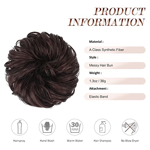 FESHFEN Messy Bun Hair Piece - Elastic Wavy Curly Hair Bun Scrunchies Extensions Synthetic Chignon Hairpieces for Women Girls, Black Cherry 1.5 oz
