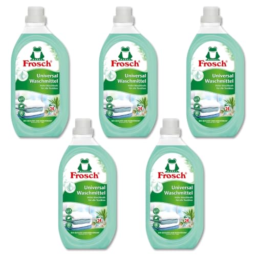 Frosch 5 x Universal-Waschmittel Vorratspackung hohe Waschkraft für strahlend saubere Wäsche Vorteilspack mit 120 Waschladungen vegan mikroplastikfrei und mit europäischen Tensiden
