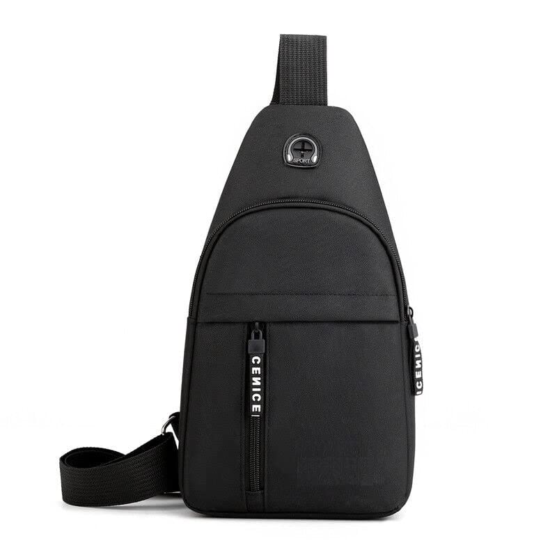 Small Sling Bag Crossbody Bag Men with Earphone Hole Shoulder Chest Bags Wallet Purse for Travel Sports Hiking Shorter Bike Rides Black-image-5