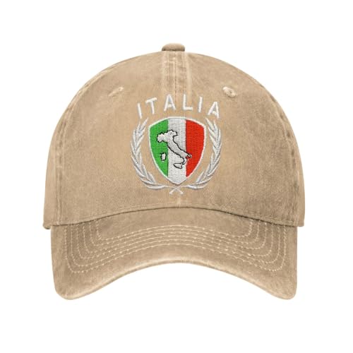 Bshuey Italy Italia Italian Flag Embroidered Hat for Men Women Cotton Adjustable Baseball Cap Hats Khaki