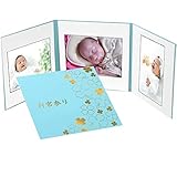 写真台紙 3面 6切 3枚 【クローバー ブルーグリーン お宮参り ゴールド箔 中枠白色】3面六切 六切り 三面 アルバム 手作り 無地 中枠付き アルバム ベビー 御祝 お祝い 出産 赤ちゃん お宮参り 結婚 七五三 内祝い ギフト 日本製 クラウンハート