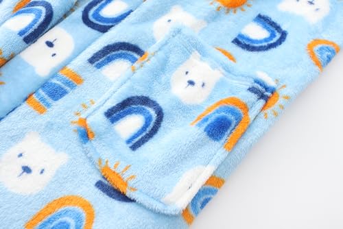 Image of Kids Hooded Bathrobe Girls Soft Plush Hooded Flannel Pajamas Sleepwear Boys Spa Robe