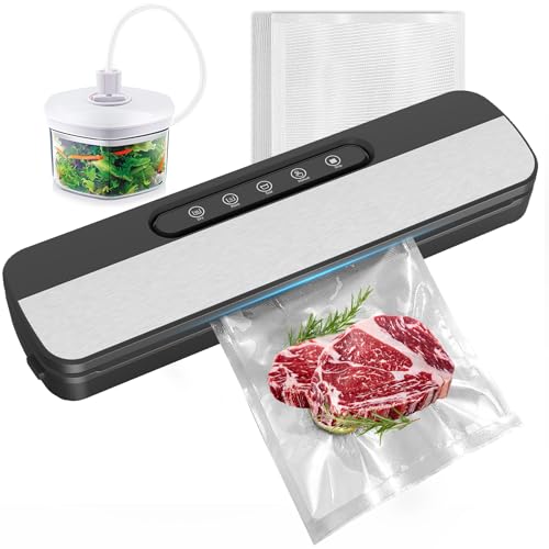 Raycial Machine Sous Vide Alimentaire, 7-en-1 Appareil sous Vide Alimentaire 130W 90 kPa, Appareil de Mise Sous Vide pour La Cuisson Sous Vide, avec Cutter, 10 Sacs Prédécoupés et Tuyau D'extraction