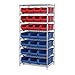 Quantum Storage Systems WR8-950952BL 8-Tier Complete Wire Shelving System with 12 QUS950CL and 12 QUS952CL Blue Hulk Bins, Chrome Finish, 24" Width x 36" Length x 74" Height