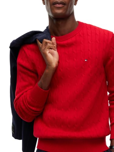 Image of Tommy Hilfiger Men's Cable Knit Crewneck Sweater Lightweight Pullover