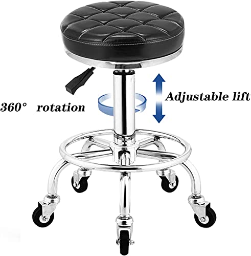 Tabouret de traitement rond en PU avec roulettes et vérin hydraulique