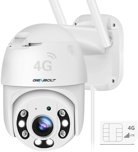 GENBOLT 3G/4G LTE Security Camera Outdoor No WiFi,Cellular CCTV Camera with Sim Card,IP Surveillance Camera Wired 24/7 Recording Humanoid Detection,Auto Tracking,Color Night Vision [DC&PoE]