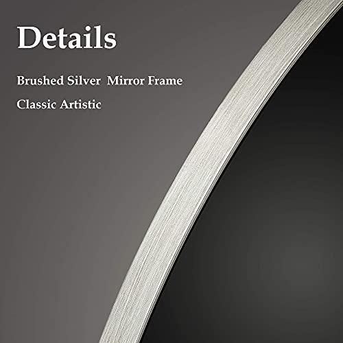 Untrammelife Silver Round Bathroom Mirror, 32 Inch Large Bathroom Vanity Mirror, Modern Circle Wall Mirror Silver Brushed Nickel Metal Frame Round Wall-Mounted Mirror For Bedroom Living Room #TOP4