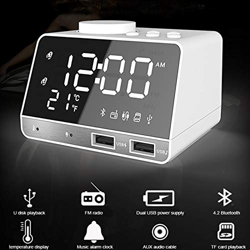 Reloj de la mesilla de alarma de radio Alarma K11 Bluetooth Reloj altavoz creativo de música digital de pantalla del reloj de radio con interfaz dual USB, tarjeta del disco de U / TF / FM / AUX, enchu