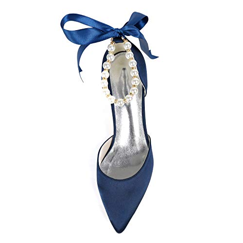 Women's Closed Toe Champagne Pearl Heels with Bow Wedding Shoes for Bride Low Heels Bridal Shoes Satin Heels Pumps2