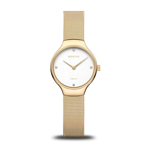BERING 13326-334 Reloj de Cuarzo para Mujer con Caja de Acero Inoxidable de 26 mm con Acabado Dorado y Esfera Blanca, Correa milanesa, Cristal de Zafiro y Resistencia al Agua de 3 ATM BERING 13326-334 Reloj de Cuarzo para Mujer con Caja de Acero Inoxidable de 26 mm con Acabado Dorado y Esfera Blanca, Correa milanesa, Cristal de Zafiro y Resistencia al Agua de 3 ATM