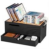 Homde Bamboo Charging Station Organizer: 2 Layer Charger Holder with Drawer for Office Home - Electronic Docking Stand for Multiple Devices, Tablets, Phones （Black）