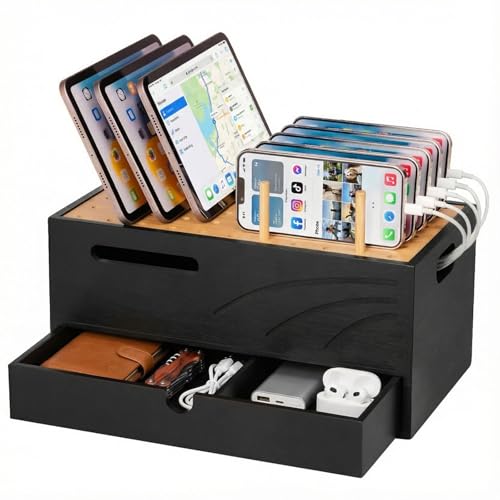 Homde Bamboo Charging Station Organizer: 2 Layer Charger Holder with