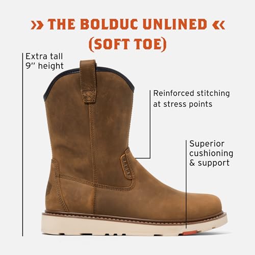 BRUNT Bolduc Unlined (Soft Toe) - 9" Water-Resistant Pull-On Wedge Work Boot - EH Rated - Slip + Oil Resistant - Heat-Resistant Sole - Adjustable Width System2