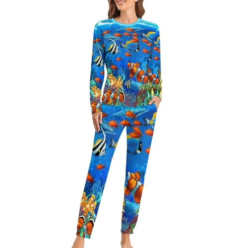Pyjama femme avec t-shirt manches longues en coton premium sous l'eau