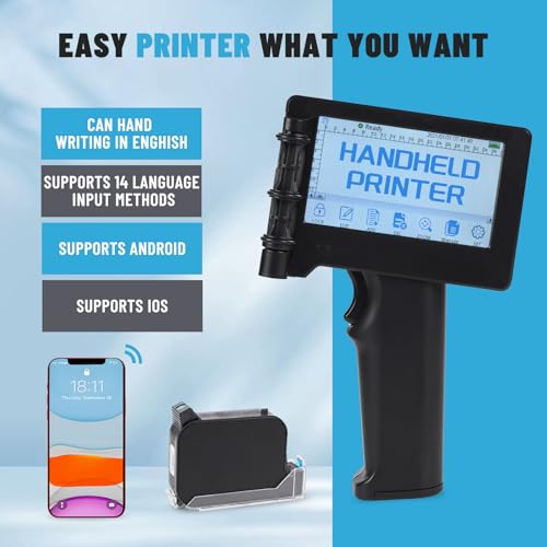 Image of Handheld Inkjet Printer Gun for Any Surface Printing Height 0.08-0.5Inch Inkjet Coder with Fast-Drying Ink for QRCode Barcode Production Date Time Logo Print On Glass Carton Box Wood Cloth Plastic