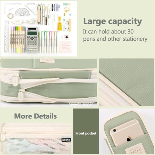 Image of Zqiue Big Capacity Pencil Cases with Compartments Pencil Pouch Aesthetic for Kids Teen Students, Expendable Stationery Organizer Pen Bag for College School Office