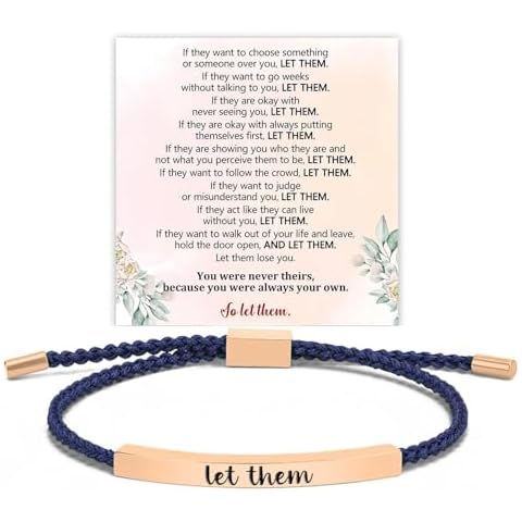 Let Them Tube Bracelet for Women, Adjustable Braided Rope Handmade Engraved Bracelet Stainless Steel Let Them Motivational Tube Bracelet Inspirational Jewelry Gifts for Women(Navy Blue&Rose Gold) Cover