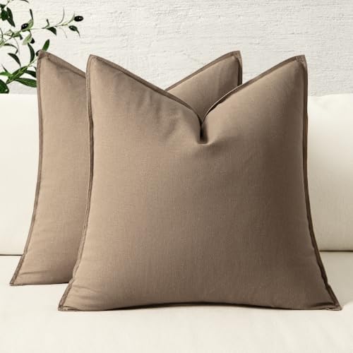 MIULEE Pack of 2 Decorative Linen Pillow Covers 18x18 Inch Coco Brown