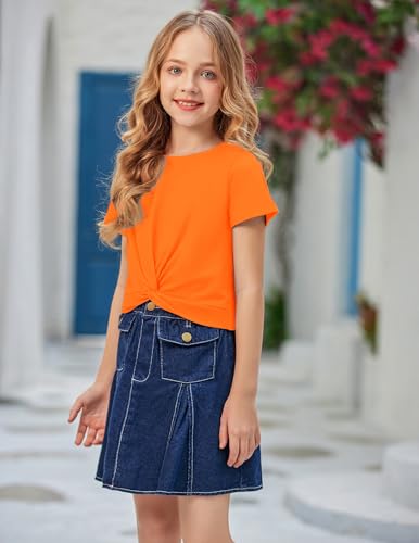 Image of Arshiner Girls Casual Tie Dye Short-Sleeve T-Shirt Cute Print Summer Blouse for Girls Twist Front Tunic Tee Tops