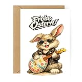 Lustige Osterkarte für Rockfans – Frohe Ostern mit Rock Hase und Gitarre | Coole Ostergrüße für Musiker, Teenager & Erwachsene mit Humor | Faltkarte A6 inkl. Umschlag
