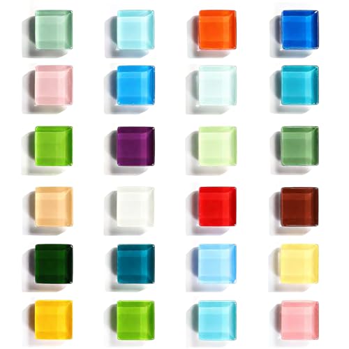 Colorful Refrigerator Magnets, 24Pcs Glass Decorative Fridge Magnets, Cute Square Magnet, Locker Decor Magnets, Small Strong Magnet for Office Whiteboard Fridge Kitchen School 24 Color