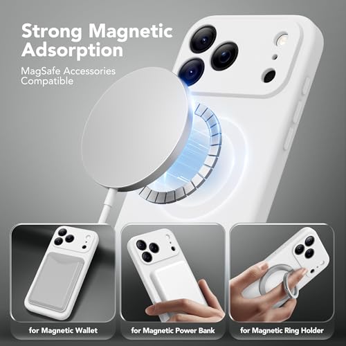 Image of Magnetic for iPhone 17 Pro Max Case, Compatible with MagSafe, [Full Camera Protection][Screen Protector] Silicone Shockproof Protective Phone Case for iPhone 17 Pro Max 6.9 inch, White
